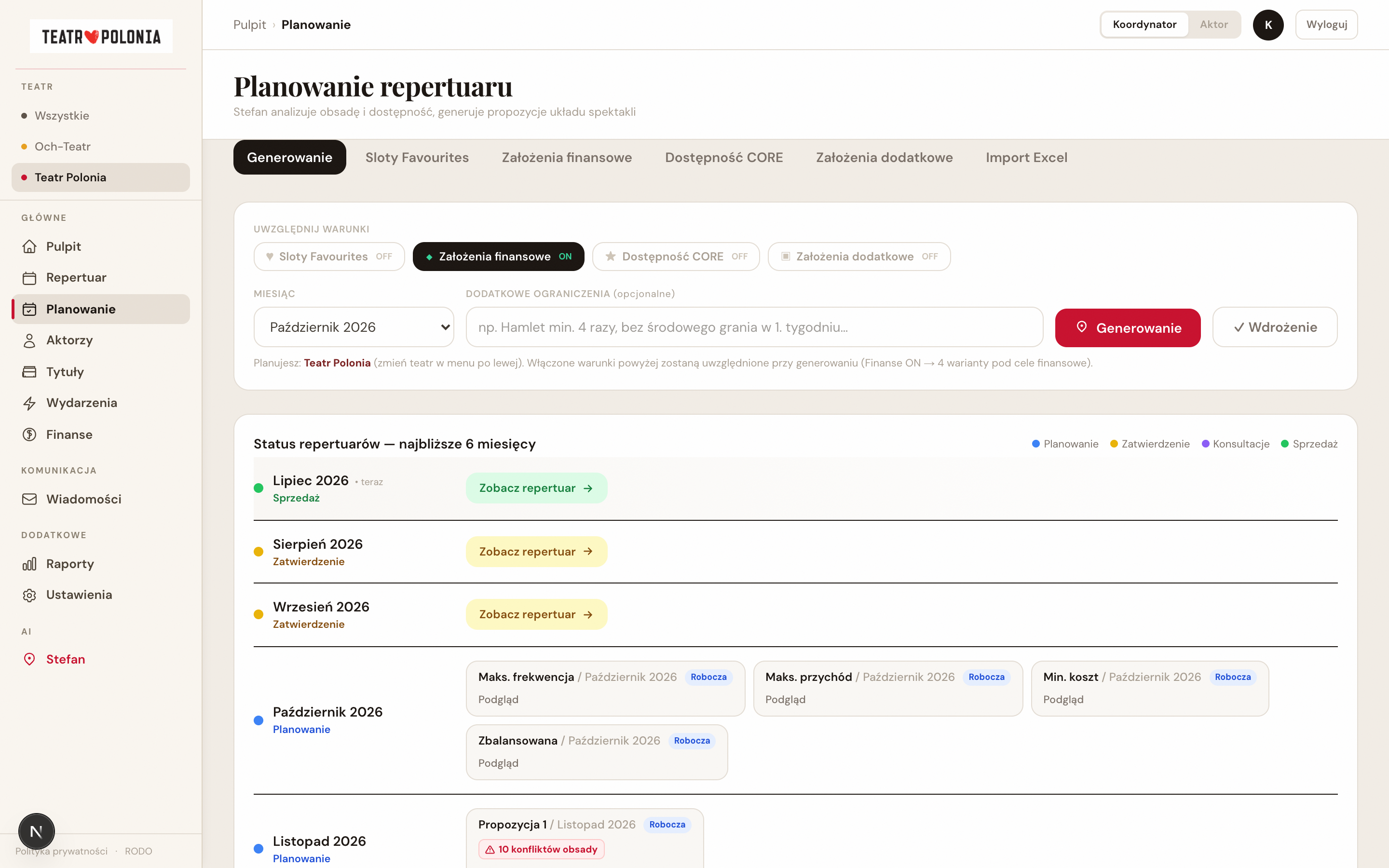 Repertoire planner for theatres